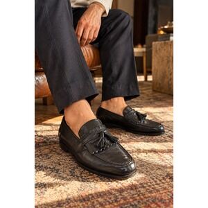 Magnanni 9341 Black Leather Kiltie Tassel Loafers Moc Toe Made Spain 12 W
